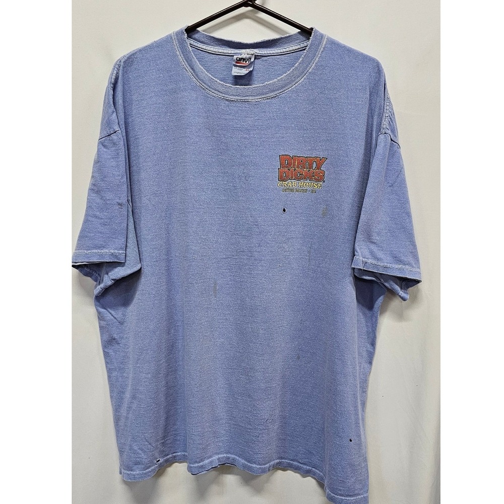 Vintage Anvil Dirty Dicks‎ Crab House T-Shirt Blue XL Outer Banks NC Graphic Tee